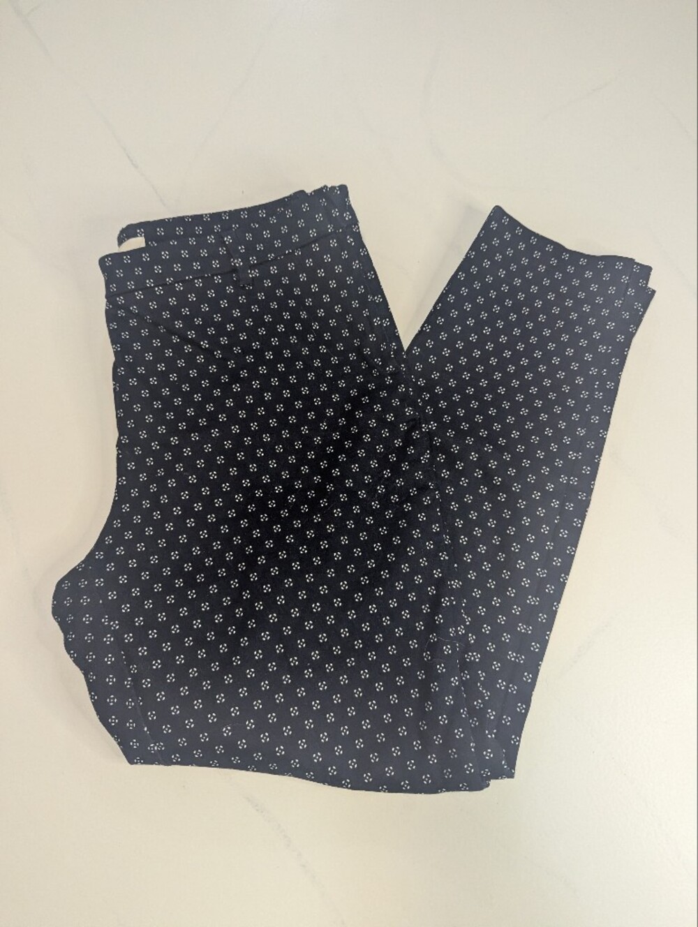 H&M Dark Blue with White Flowers Ankle Dress Pants Side Zip Women Size 12